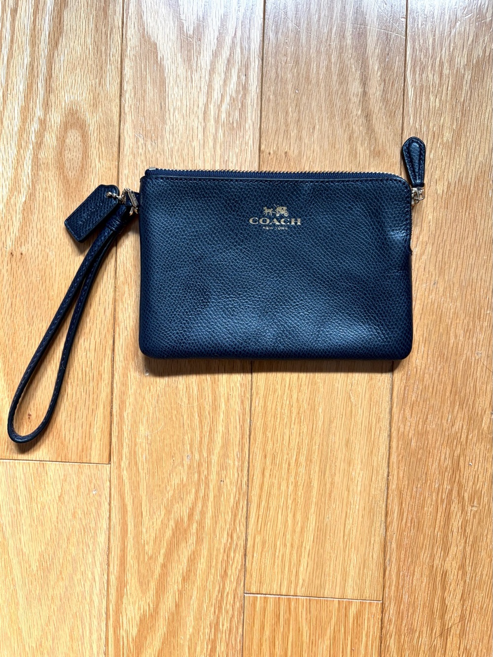 Coach Navy Pebbled Leather Wristlet